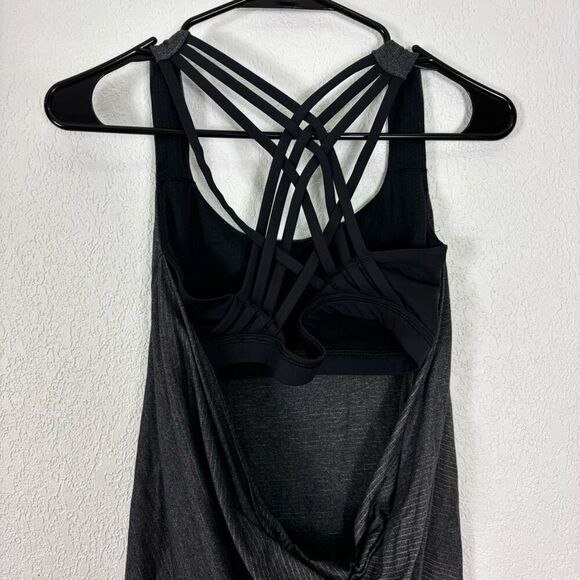 Lululemon Free To Be Wild Striped Grey Tank Top with Black Strappy Back Sports B - Picture 2 of 5